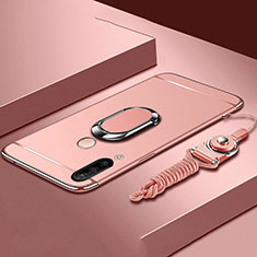 Handyhülle Hülle Luxus Metall Rahmen und Kunststoff Schutzhülle Tasche mit Fingerring Ständer T01 für Huawei Nova 4e Rosegold