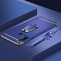 Handyhülle Hülle Luxus Metall Rahmen und Kunststoff Schutzhülle Tasche mit Fingerring Ständer T01 für Huawei P20 Lite (2019) Blau