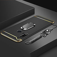 Handyhülle Hülle Luxus Metall Rahmen und Kunststoff Schutzhülle Tasche mit Fingerring Ständer T01 für Huawei P20 Lite (2019) Schwarz