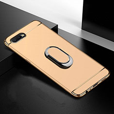 Handyhülle Hülle Luxus Metall Rahmen und Kunststoff Schutzhülle Tasche mit Fingerring Ständer T01 für Oppo R15X Gold
