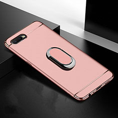 Handyhülle Hülle Luxus Metall Rahmen und Kunststoff Schutzhülle Tasche mit Fingerring Ständer T01 für Oppo R15X Rosegold