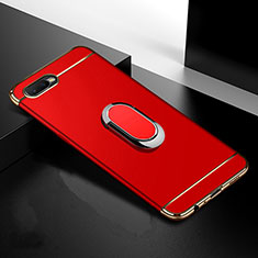 Handyhülle Hülle Luxus Metall Rahmen und Kunststoff Schutzhülle Tasche mit Fingerring Ständer T01 für Oppo R17 Neo Rot