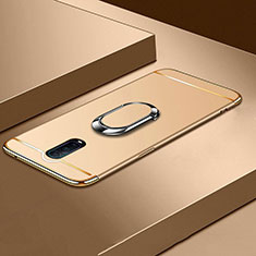 Handyhülle Hülle Luxus Metall Rahmen und Kunststoff Schutzhülle Tasche mit Fingerring Ständer T01 für Oppo R17 Pro Gold