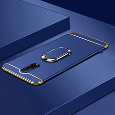 Handyhülle Hülle Luxus Metall Rahmen und Kunststoff Schutzhülle Tasche mit Fingerring Ständer T01 für Oppo RX17 Pro Blau