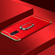 Handyhülle Hülle Luxus Metall Rahmen und Kunststoff Schutzhülle Tasche mit Fingerring Ständer T01 für Oppo RX17 Pro Rot