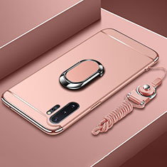 Handyhülle Hülle Luxus Metall Rahmen und Kunststoff Schutzhülle Tasche mit Fingerring Ständer T01 für Samsung Galaxy Note 10 Plus 5G Rosegold