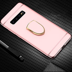 Handyhülle Hülle Luxus Metall Rahmen und Kunststoff Schutzhülle Tasche mit Fingerring Ständer T01 für Samsung Galaxy S10 Plus Rosegold