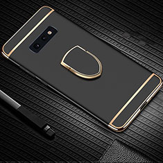 Handyhülle Hülle Luxus Metall Rahmen und Kunststoff Schutzhülle Tasche mit Fingerring Ständer T01 für Samsung Galaxy S10e Schwarz