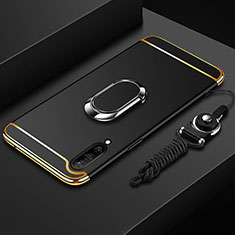 Handyhülle Hülle Luxus Metall Rahmen und Kunststoff Schutzhülle Tasche mit Fingerring Ständer T01 für Xiaomi Mi A3 Schwarz