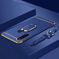 Handyhülle Hülle Luxus Metall Rahmen und Kunststoff Schutzhülle Tasche mit Fingerring Ständer T01 für Xiaomi Redmi Note 8 (2021) Blau