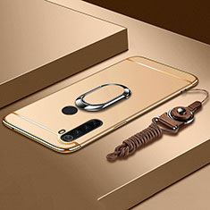 Handyhülle Hülle Luxus Metall Rahmen und Kunststoff Schutzhülle Tasche mit Fingerring Ständer T01 für Xiaomi Redmi Note 8 (2021) Gold