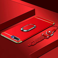 Handyhülle Hülle Luxus Metall Rahmen und Kunststoff Schutzhülle Tasche mit Fingerring Ständer T02 für Oppo R17 Neo Rot