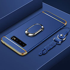 Handyhülle Hülle Luxus Metall Rahmen und Kunststoff Schutzhülle Tasche mit Fingerring Ständer T02 für Samsung Galaxy S10 Plus Blau