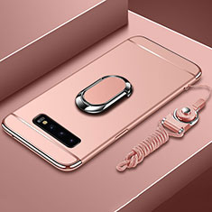 Handyhülle Hülle Luxus Metall Rahmen und Kunststoff Schutzhülle Tasche mit Fingerring Ständer T02 für Samsung Galaxy S10 Rosegold