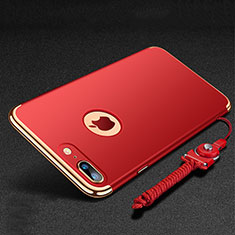 Handyhülle Hülle Luxus Metall Rahmen und Kunststoff Schutzhülle Tasche mit Fingerring Ständer und Lanyard für Apple iPhone 7 Plus Rot