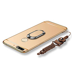 Handyhülle Hülle Luxus Metall Rahmen und Kunststoff Schutzhülle Tasche mit Fingerring Ständer und Lanyard für Huawei Enjoy 8 Gold