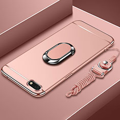 Handyhülle Hülle Luxus Metall Rahmen und Kunststoff Schutzhülle Tasche mit Fingerring Ständer und Lanyard für Huawei Enjoy 8e Lite Rosegold