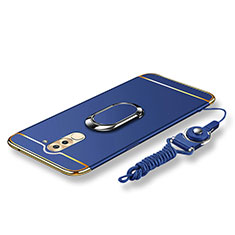 Handyhülle Hülle Luxus Metall Rahmen und Kunststoff Schutzhülle Tasche mit Fingerring Ständer und Lanyard für Huawei GR5 (2017) Blau