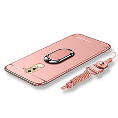 Handyhülle Hülle Luxus Metall Rahmen und Kunststoff Schutzhülle Tasche mit Fingerring Ständer und Lanyard für Huawei GR5 (2017) Rosegold