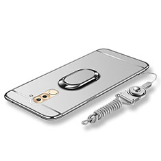 Handyhülle Hülle Luxus Metall Rahmen und Kunststoff Schutzhülle Tasche mit Fingerring Ständer und Lanyard für Huawei GR5 (2017) Silber