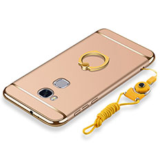 Handyhülle Hülle Luxus Metall Rahmen und Kunststoff Schutzhülle Tasche mit Fingerring Ständer und Lanyard für Huawei GR5 Gold