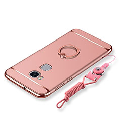 Handyhülle Hülle Luxus Metall Rahmen und Kunststoff Schutzhülle Tasche mit Fingerring Ständer und Lanyard für Huawei GR5 Rosegold