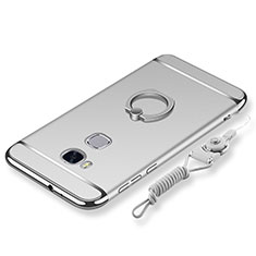 Handyhülle Hülle Luxus Metall Rahmen und Kunststoff Schutzhülle Tasche mit Fingerring Ständer und Lanyard für Huawei GR5 Silber