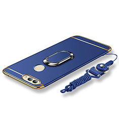 Handyhülle Hülle Luxus Metall Rahmen und Kunststoff Schutzhülle Tasche mit Fingerring Ständer und Lanyard für Huawei Nova 2 Blau