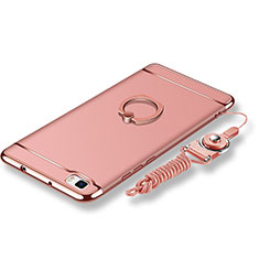 Handyhülle Hülle Luxus Metall Rahmen und Kunststoff Schutzhülle Tasche mit Fingerring Ständer und Lanyard für Huawei P8 Lite Rosegold