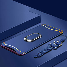 Handyhülle Hülle Luxus Metall Rahmen und Kunststoff Schutzhülle Tasche mit Fingerring Ständer und Lanyard für Oppo Find X Super Flash Edition Blau