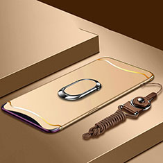 Handyhülle Hülle Luxus Metall Rahmen und Kunststoff Schutzhülle Tasche mit Fingerring Ständer und Lanyard für Oppo Find X Super Flash Edition Gold