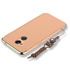 Handyhülle Hülle Luxus Metall Rahmen und Kunststoff Schutzhülle Tasche mit Lanyard für Huawei Honor 6C Pro Gold