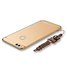 Handyhülle Hülle Luxus Metall Rahmen und Kunststoff Schutzhülle Tasche mit Lanyard für Huawei Honor Play 7X Gold