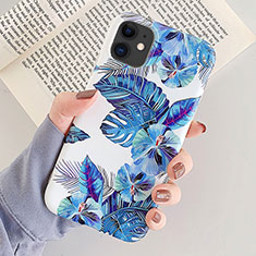 Handyhülle Silikon Hülle Gummi Schutzhülle Blumen für Apple iPhone 11 Blau