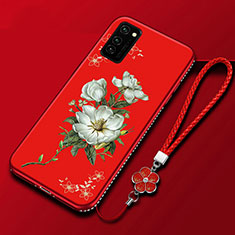 Handyhülle Silikon Hülle Gummi Schutzhülle Blumen für Huawei Honor View 30 5G Rot