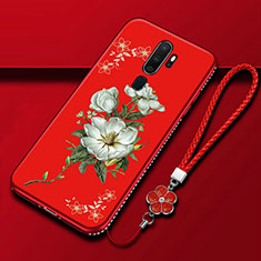 Handyhülle Silikon Hülle Gummi Schutzhülle Blumen für Oppo A11X Rot