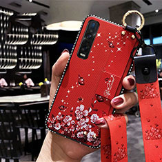 Handyhülle Silikon Hülle Gummi Schutzhülle Blumen für Oppo Find X2 Pro Rot