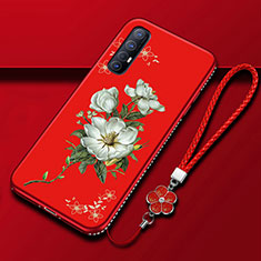 Handyhülle Silikon Hülle Gummi Schutzhülle Blumen für Oppo Reno3 Pro Rot