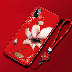 Handyhülle Silikon Hülle Gummi Schutzhülle Blumen für Xiaomi Redmi 6 Pro Rot