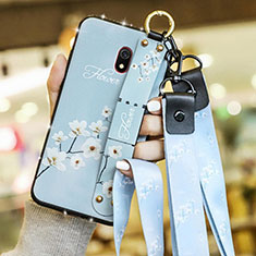 Handyhülle Silikon Hülle Gummi Schutzhülle Blumen für Xiaomi Redmi 8A Hellblau