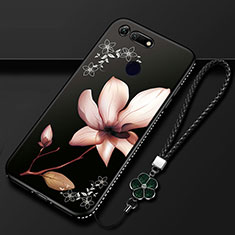 Handyhülle Silikon Hülle Gummi Schutzhülle Blumen K01 für Huawei Honor View 20 Schwarz