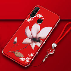 Handyhülle Silikon Hülle Gummi Schutzhülle Blumen K01 für Huawei P30 Lite New Edition Rot