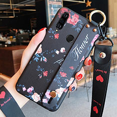 Handyhülle Silikon Hülle Gummi Schutzhülle Blumen K02 für Huawei P30 Lite XL Schwarz