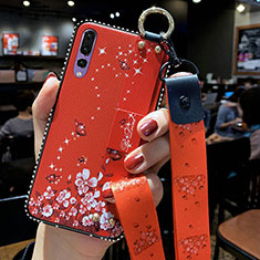 Handyhülle Silikon Hülle Gummi Schutzhülle Blumen K03 für Huawei P20 Pro Rot