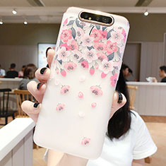 Handyhülle Silikon Hülle Gummi Schutzhülle Blumen S01 für Samsung Galaxy A80 Rosa