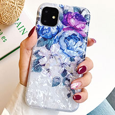 Handyhülle Silikon Hülle Gummi Schutzhülle Blumen S02 für Apple iPhone 11 Blau