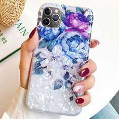 Handyhülle Silikon Hülle Gummi Schutzhülle Blumen S02 für Apple iPhone 11 Pro Blau