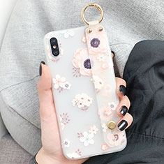 Handyhülle Silikon Hülle Gummi Schutzhülle Blumen S03 für Apple iPhone X Weiß