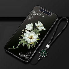 Handyhülle Silikon Hülle Gummi Schutzhülle Blumen S06 für Samsung Galaxy A90 4G Schwarz