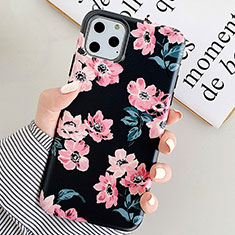 Handyhülle Silikon Hülle Gummi Schutzhülle Blumen S08 für Apple iPhone 11 Pro Max Schwarz